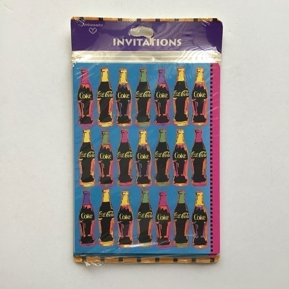 Coca Cola Bottles 8 Party Invitations Hallmark 1993 Pop Art Look USA Vintage NEW